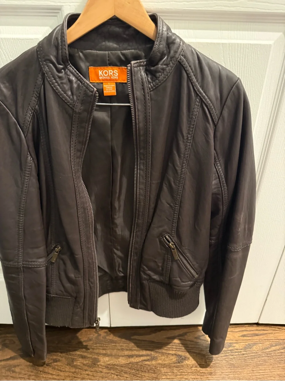 Michael Kors Dark Brown Leather Bomber Jacket